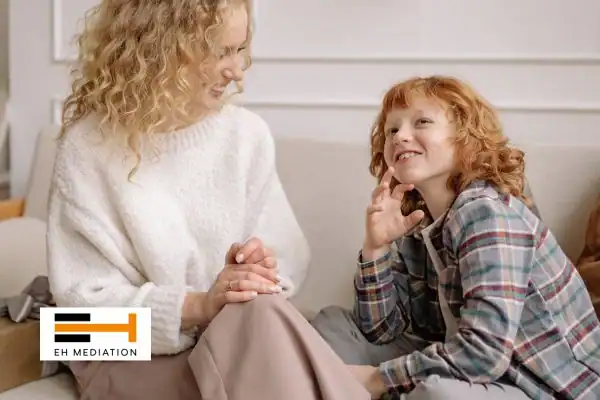 Happy mother and child after sorting child arrangements mediation Southwark